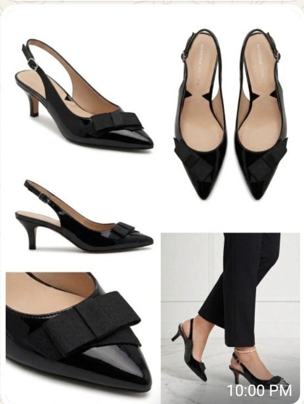 Adrienne Vittadini Sachem 8.5 M Black Patent Bow Slingback Pumps Kitten Heels